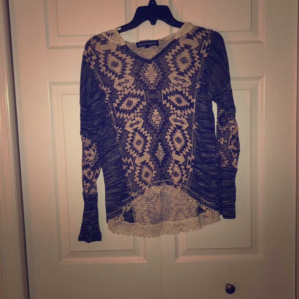 Grey and White Hoodie Sweater w/ White Lace Hood